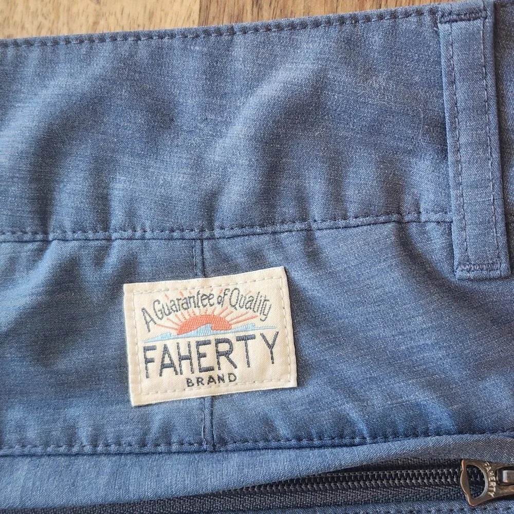 Faherty All Day Shorts Mens 33 Blue Lightweight Quick Dry Casual Summer Chino